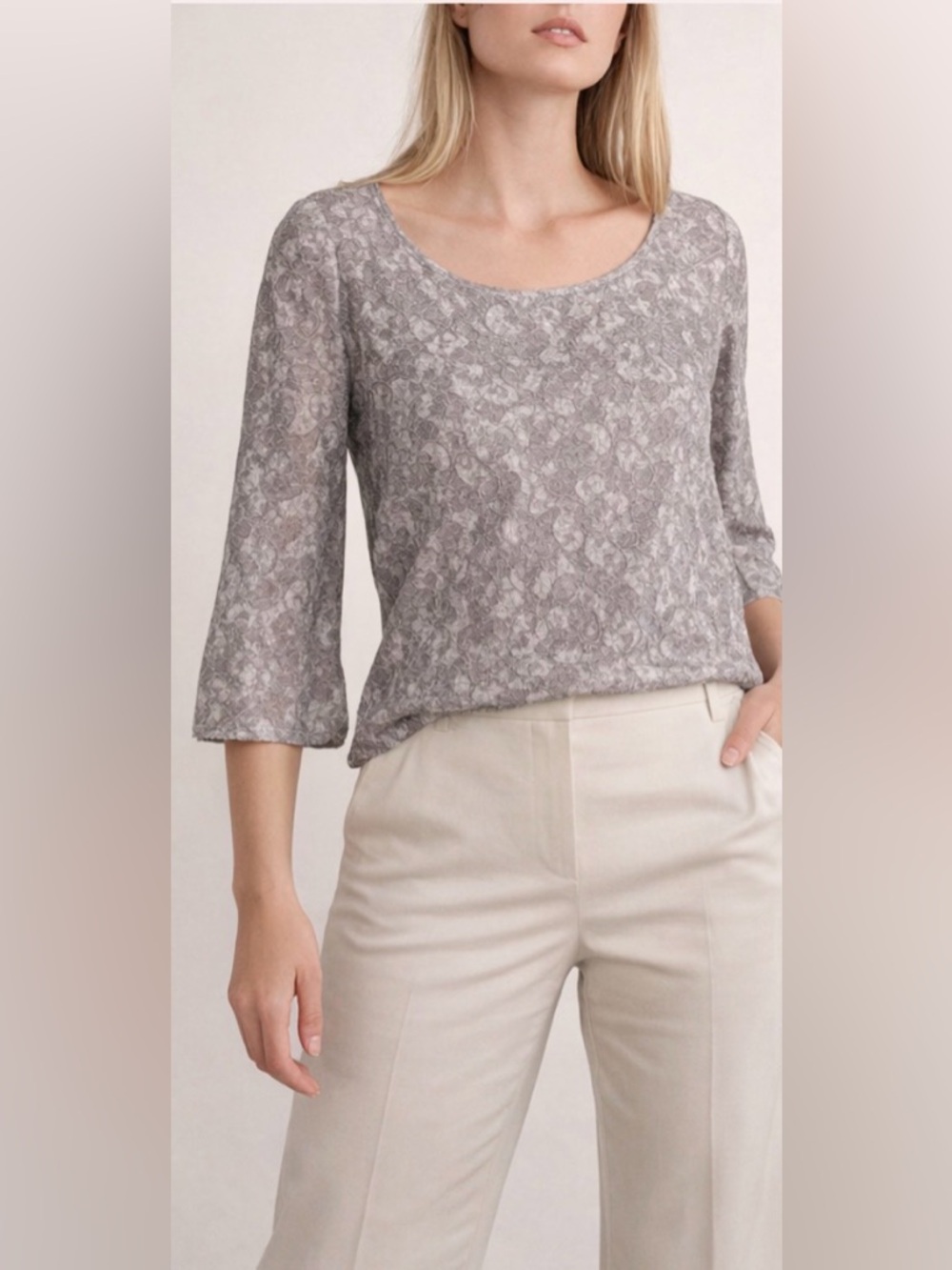 Banana Republic Silver Lace Blouse | Sheer Overlay | Elegant Minimalist Chic - Picture 2 of 7
